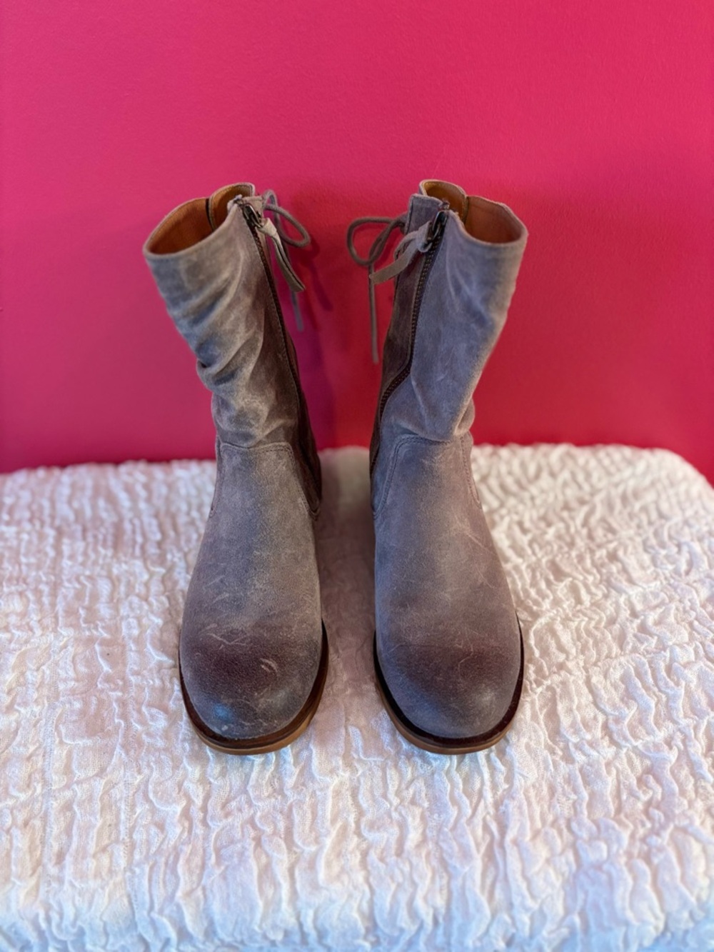 Women’s Suede Mid-Calf Zip Boots in Gray